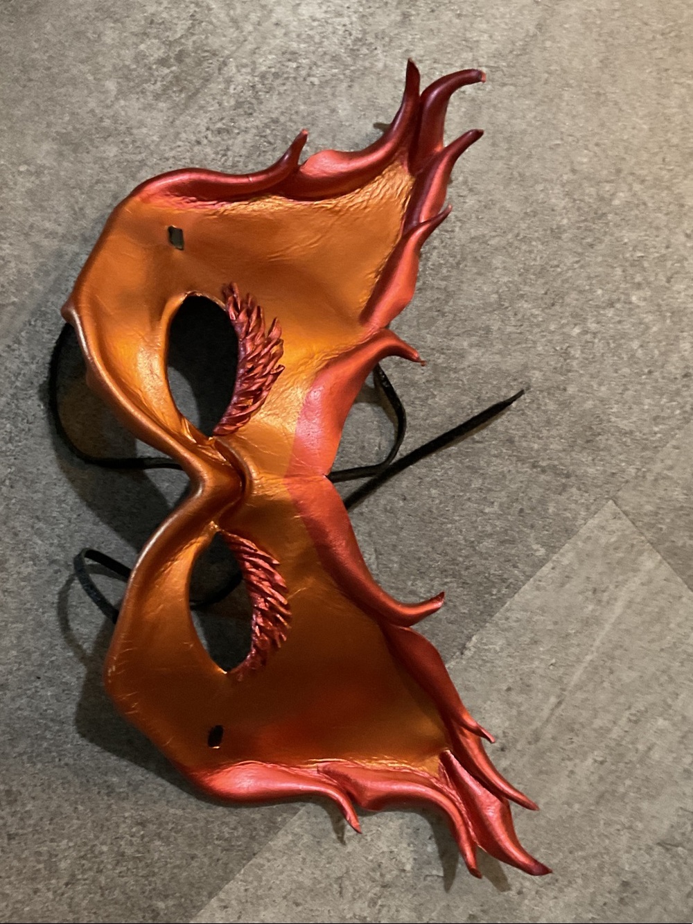 Hand-Painted Flame Eye Mask in Metallic Copper and Red. Leather. Renaissance.